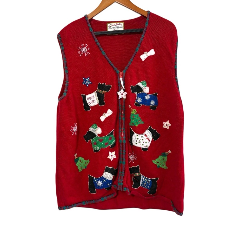 Vintage Heirloom Collectible Ugly Christmas Sweater Vest Schnauzer Dog Preppy